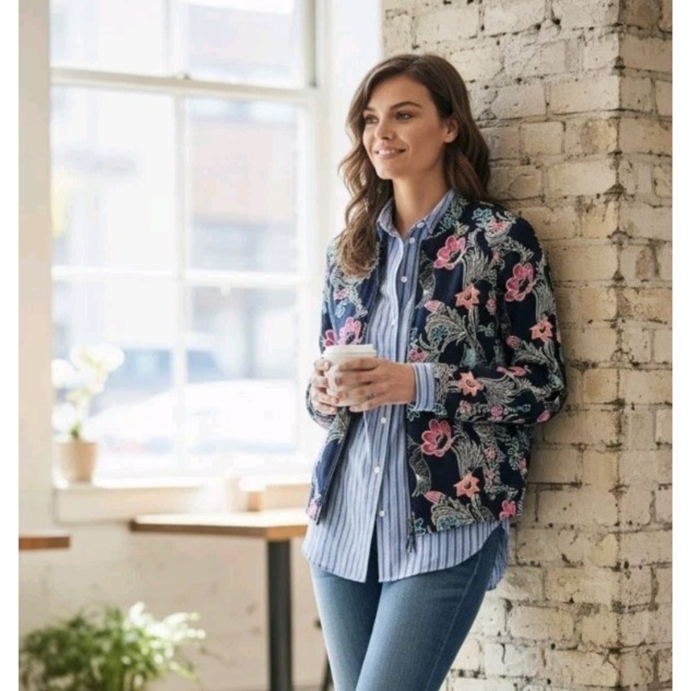 Banana Republic Bright Floral Tropical Spring Jacket Vacation Outdoor Size Large